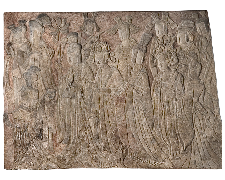 <em>Offering Procession of the Empress as Donor with Her Court</em>, Chinese, from Longmen, Binyang Central Cave, Henan Province, ca. 522 C.E., Northern Wei Dynasty