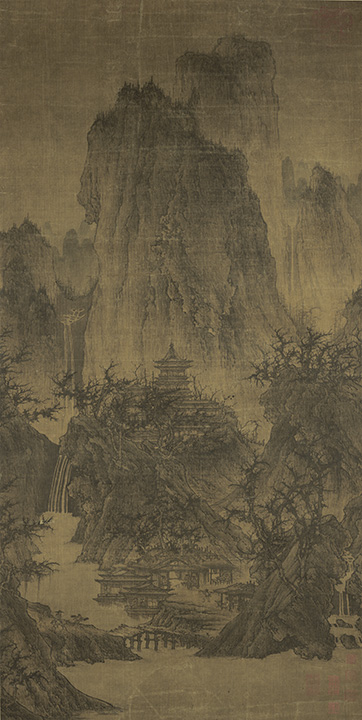 Attributed to: Li Cheng, Chinese (919-967 C.E.) <em>A Solitary Temple Amid Clearing Peaks</em>, Northern Song Dynasty (960-1127).