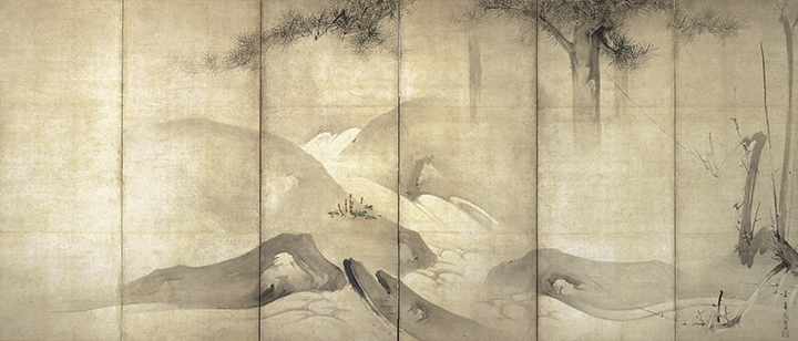 Kaihô Yûshô, Japanese (1533-1615). <em>Pine and Plum by Moonlight</em>, Momoyama Period (1568-1615).